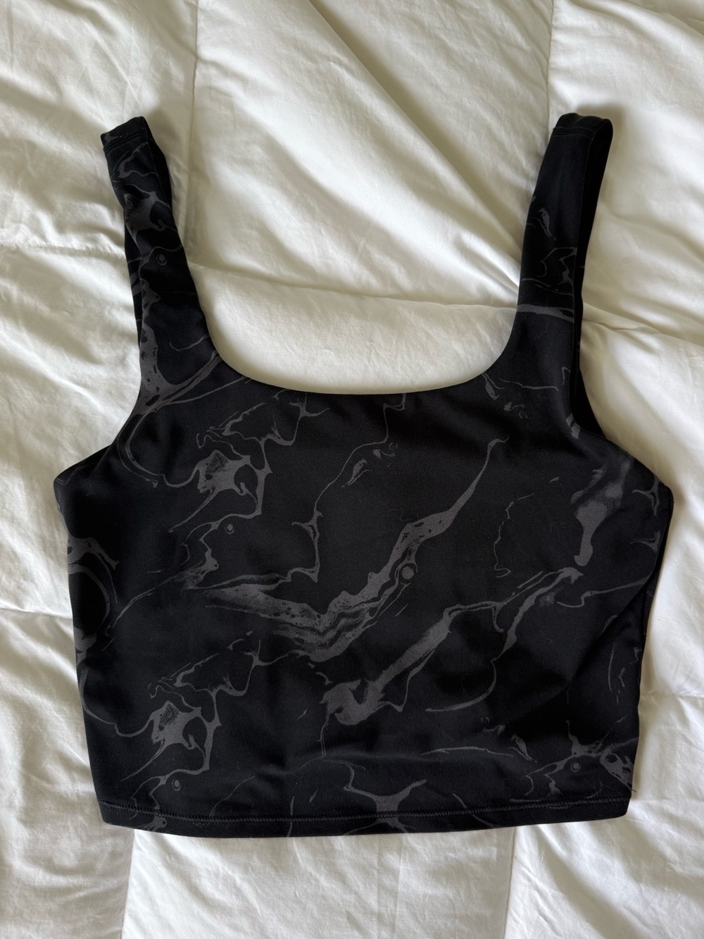 All In Motion Black Marble-Print Square Neck Athletic Crop Top